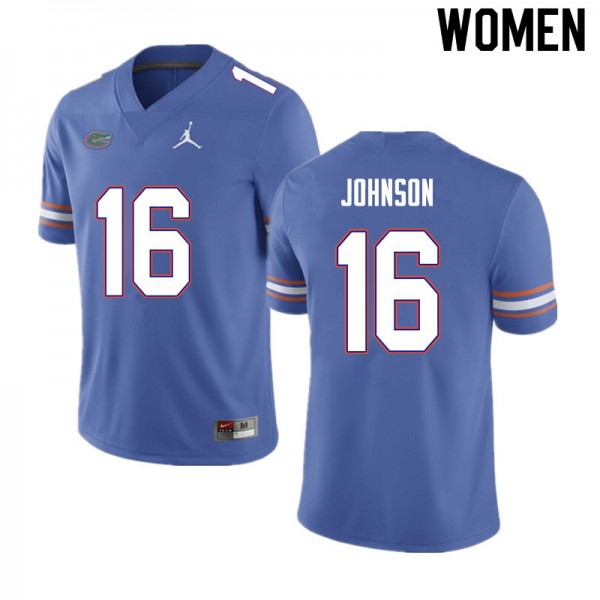 Women #16 Tre'Vez Johnson Florida Gators College Football Jersey Blue